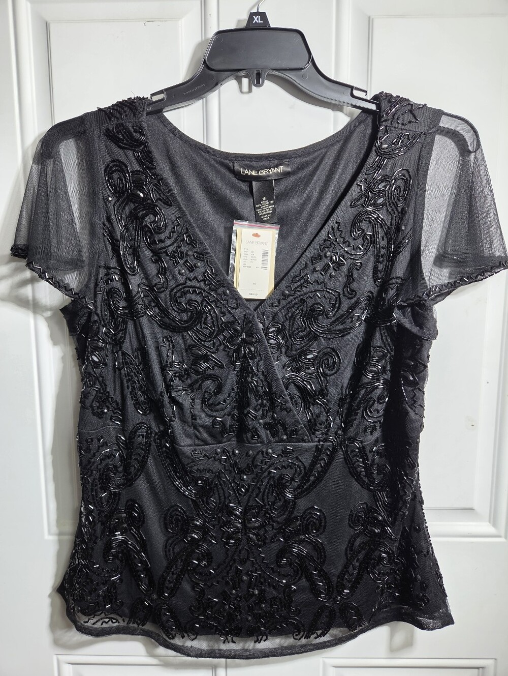 ✨ NWT Lane Bryant Black Beaded Sequin Mesh Evening Top 14